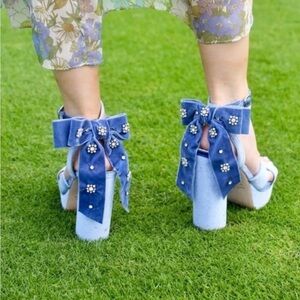 Nicola Bathie Blue velvet heels